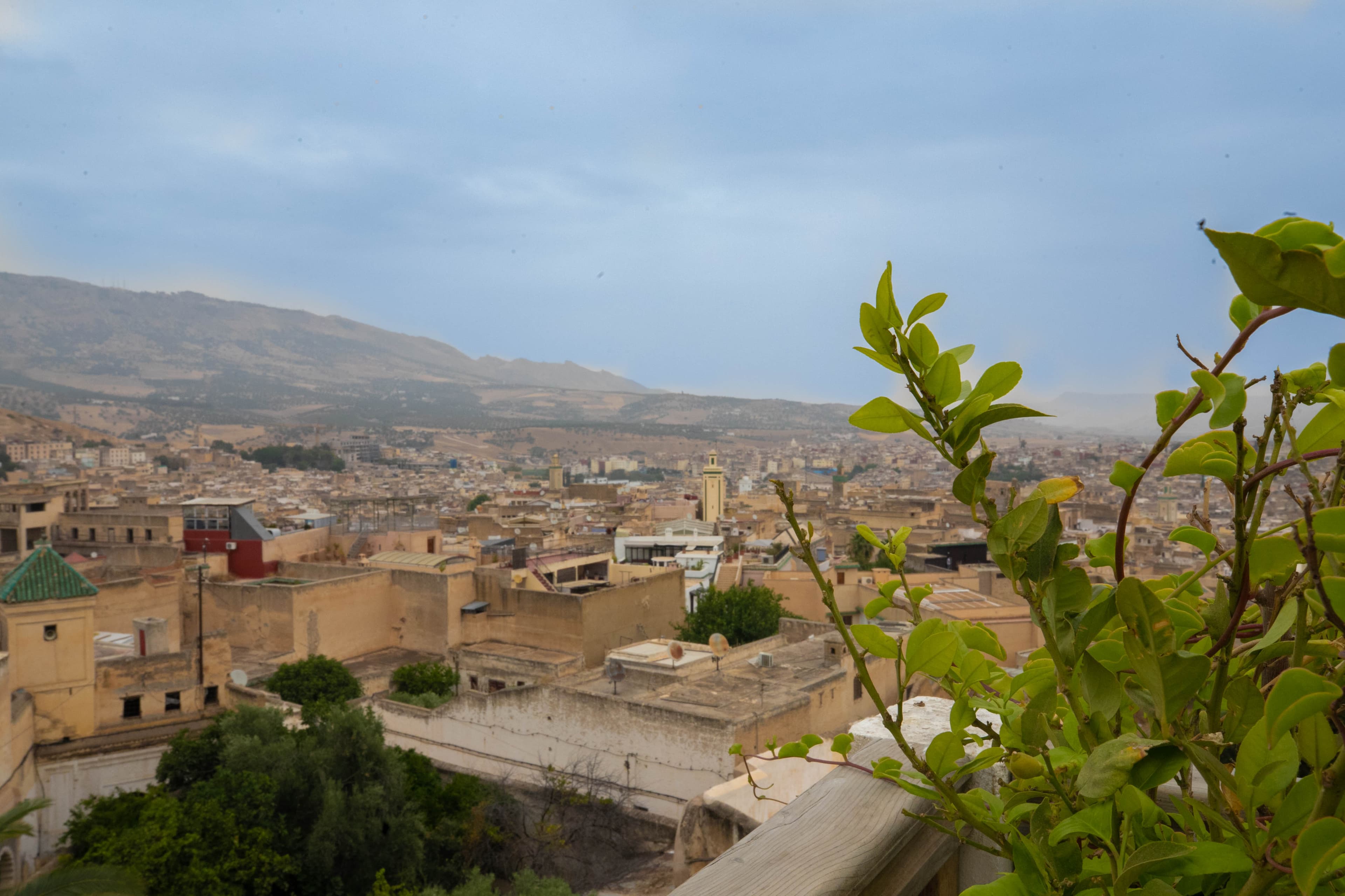 Panoramic view of Fez medina from Riad Fez Mahal rooftop terrace